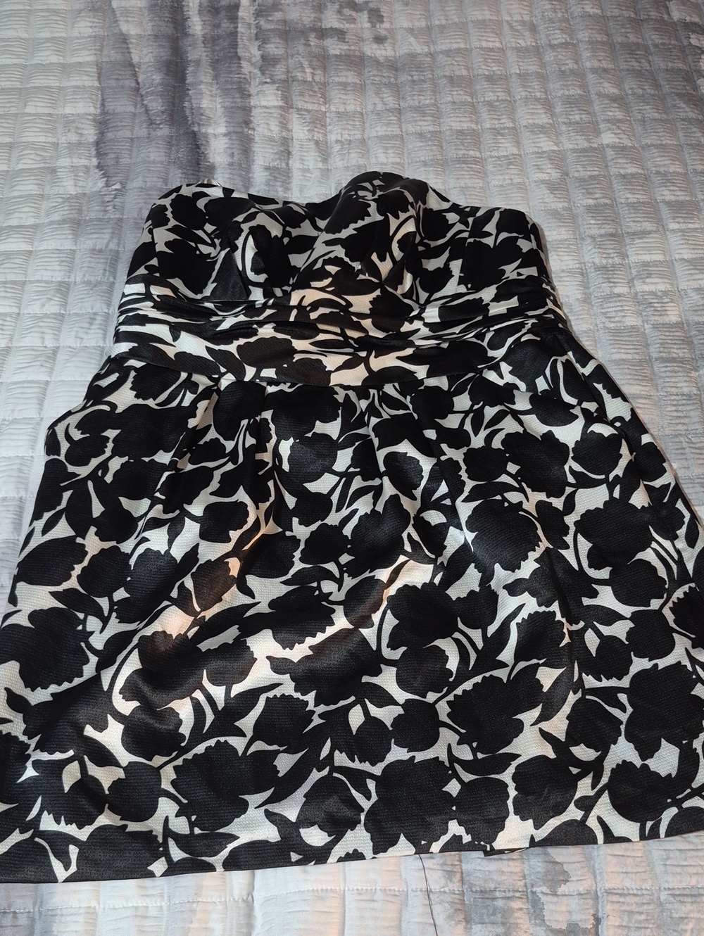 DAVID'S BRIDAL Black & White Strapless Floral Dress